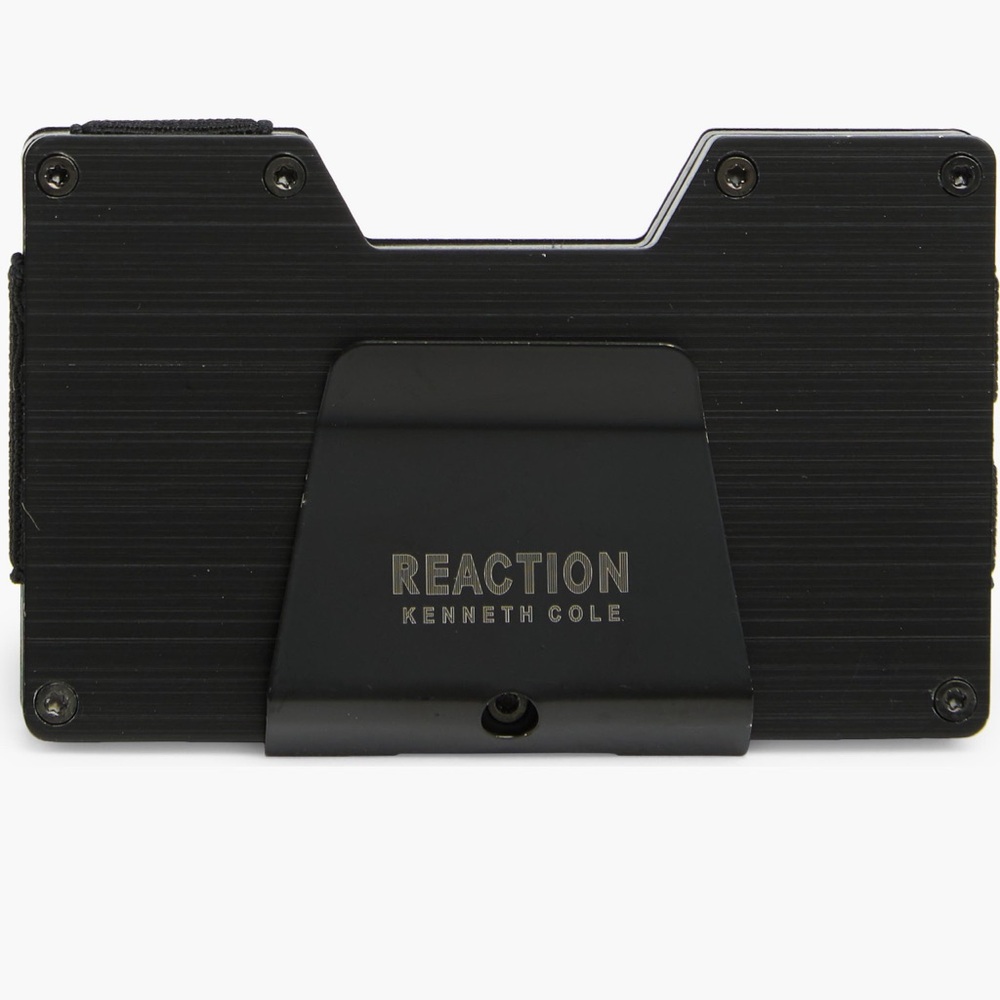 KENNETH COLE REACTION HARDSIDE METAL CARD CASE WALLET WITH MONEY CLIP BLACK NWT